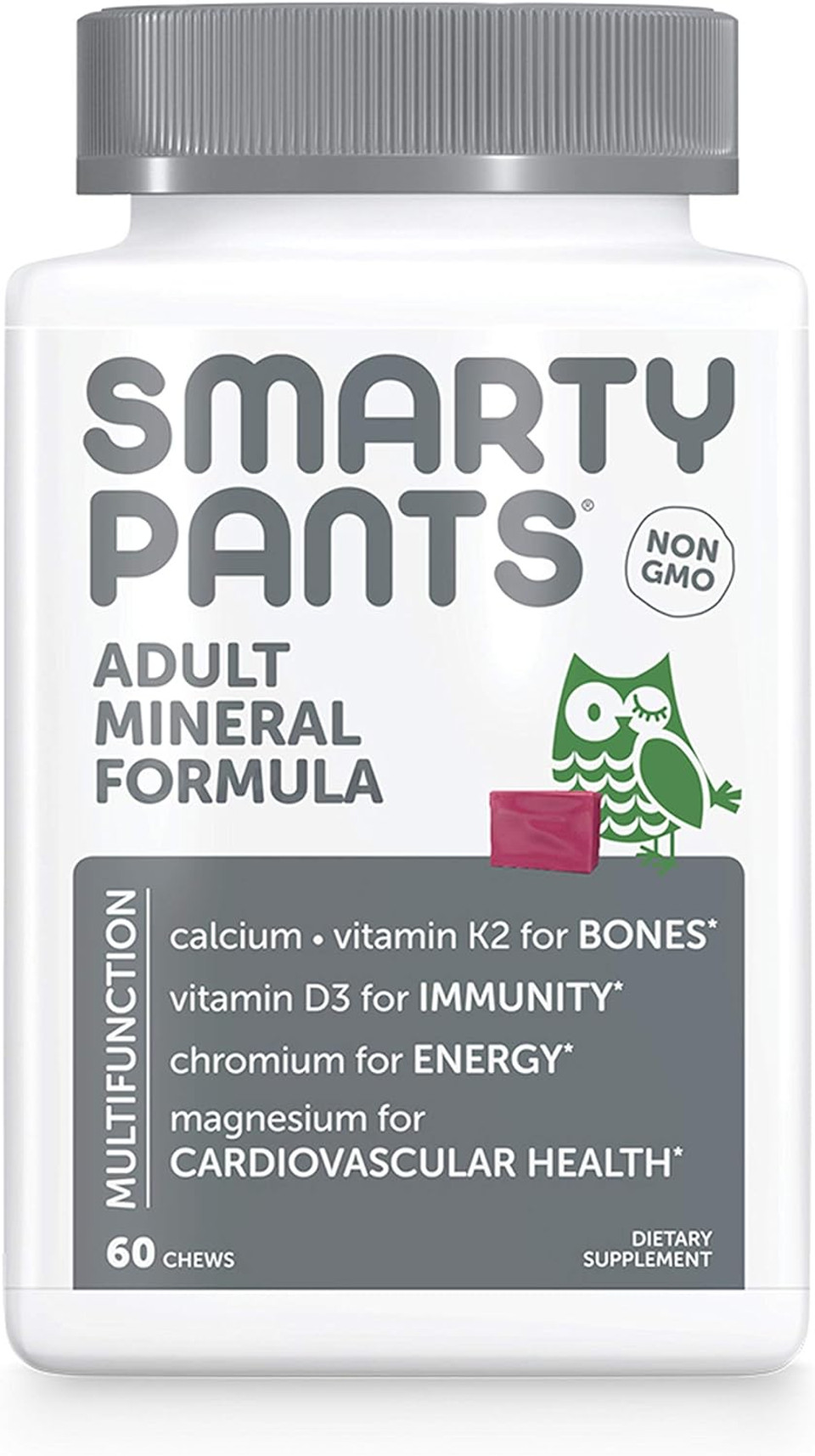 Smartypants Adult Daily Mineral Vitamins: Calcium, Magnesium Citrate, D3, Zinc & Chromium For Immune Support, Energy, Bone & Muscle Function, 60 Soft Chews (30 Day Supply)
