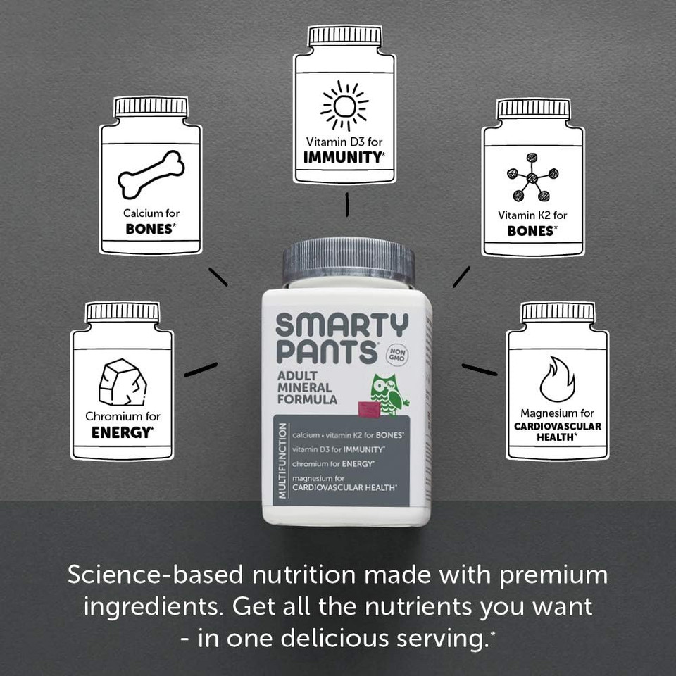 Smartypants Adult Daily Mineral Vitamins: Calcium, Magnesium Citrate, D3, Zinc & Chromium For Immune Support, Energy, Bone & Muscle Function, 60 Soft Chews (30 Day Supply)
