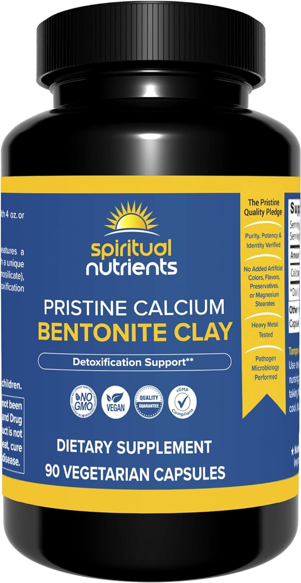 Spiritual Nutrients Pristine Calcium Bentonite Clay | Whole Body Detoxification, Featuring Calcium Aluminosilicate | Non-Gmo, Vegan | 90 Capsules