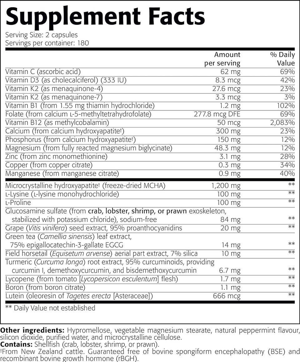 Strong Bones - Calcium, Magnesium, Vitamin D3, Vit C, Bioavailable K2 (Mk-7) - Gmo, Soy, Gluten Free - Supplement For Bone Health  (360 Veg Caps)360 Count (Pack Of 1)
