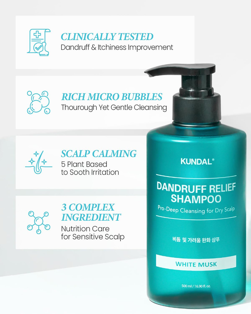Kundal Pro Deep Cleansing Anti-Dandruff Shampoo - Reduce Flakes, Relieves Itchiness & Scalp Irritation, Scalp Clarifying, Remove Excess Oil 2Ea/Set (White Musk)