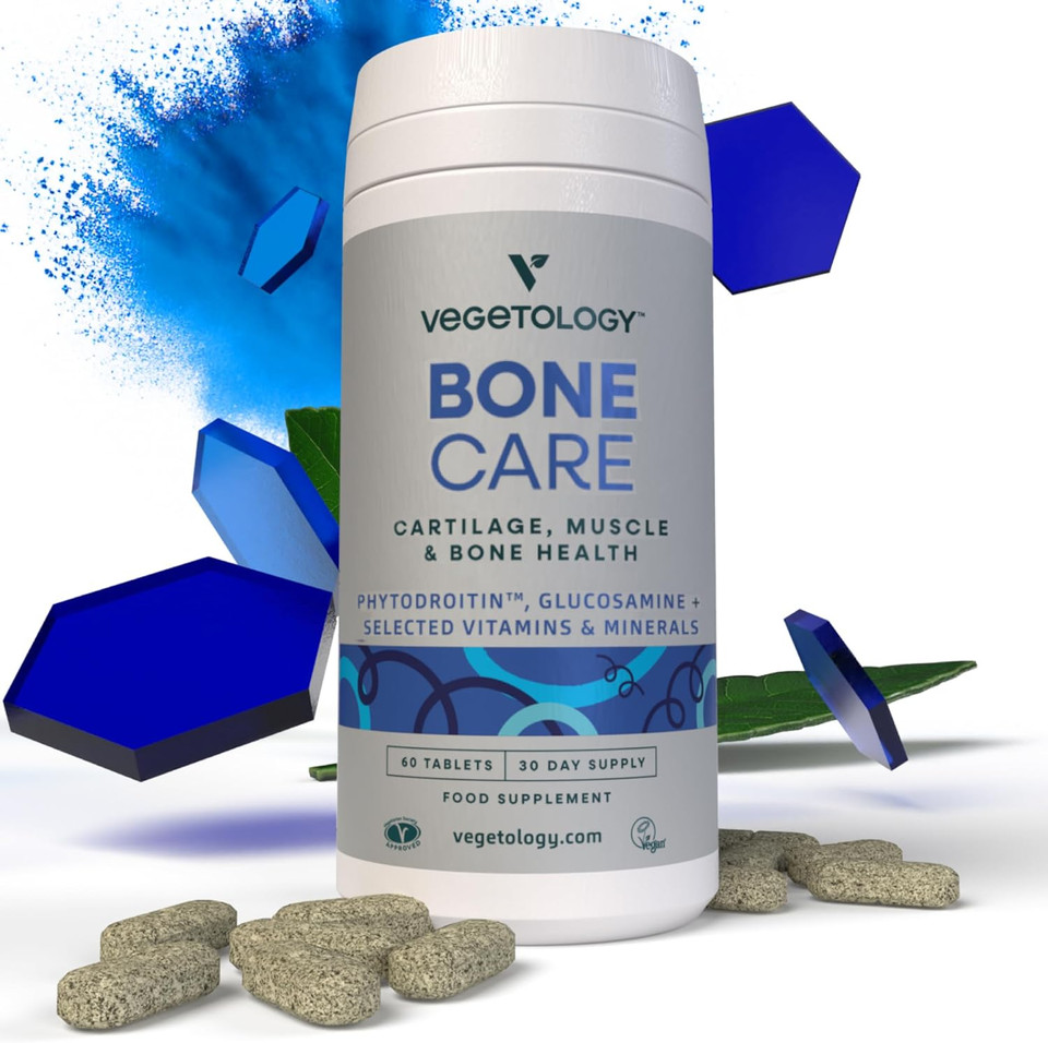 Vegetology Bone Care Bone Health Supplements - Phytodroitin, Glucosamine, Vitamin D3 K2 & Calcium Supplement  Cartilage, Muscle & Joint Support Supplement  Vegan Bone Strength (60 Count)
