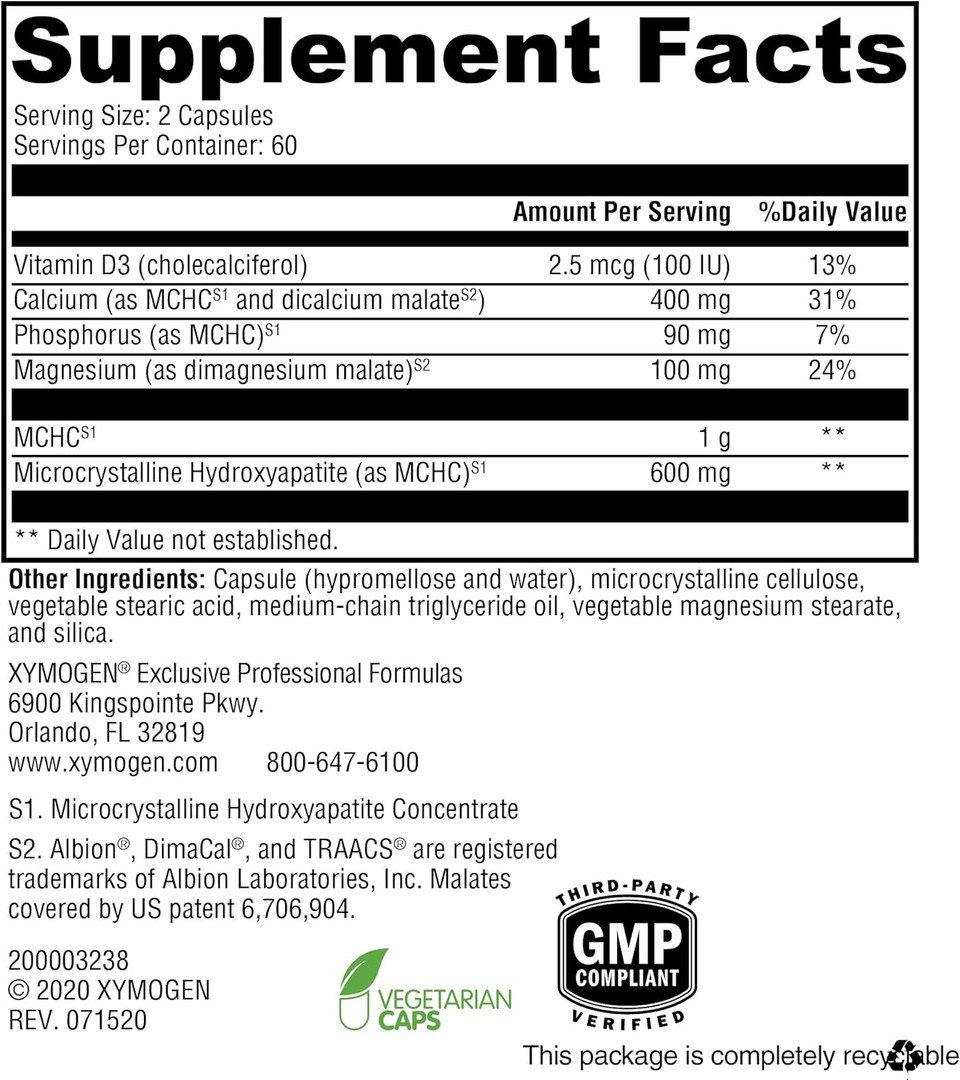 Xymogen Ossopan Md - Supports Bone Strength + Bone Health - Calcium Supplement With Microcrystalline Hydroxyapatite, Phosphorus, Vitamin D3 And Magnesium Malate (120 Capsules)