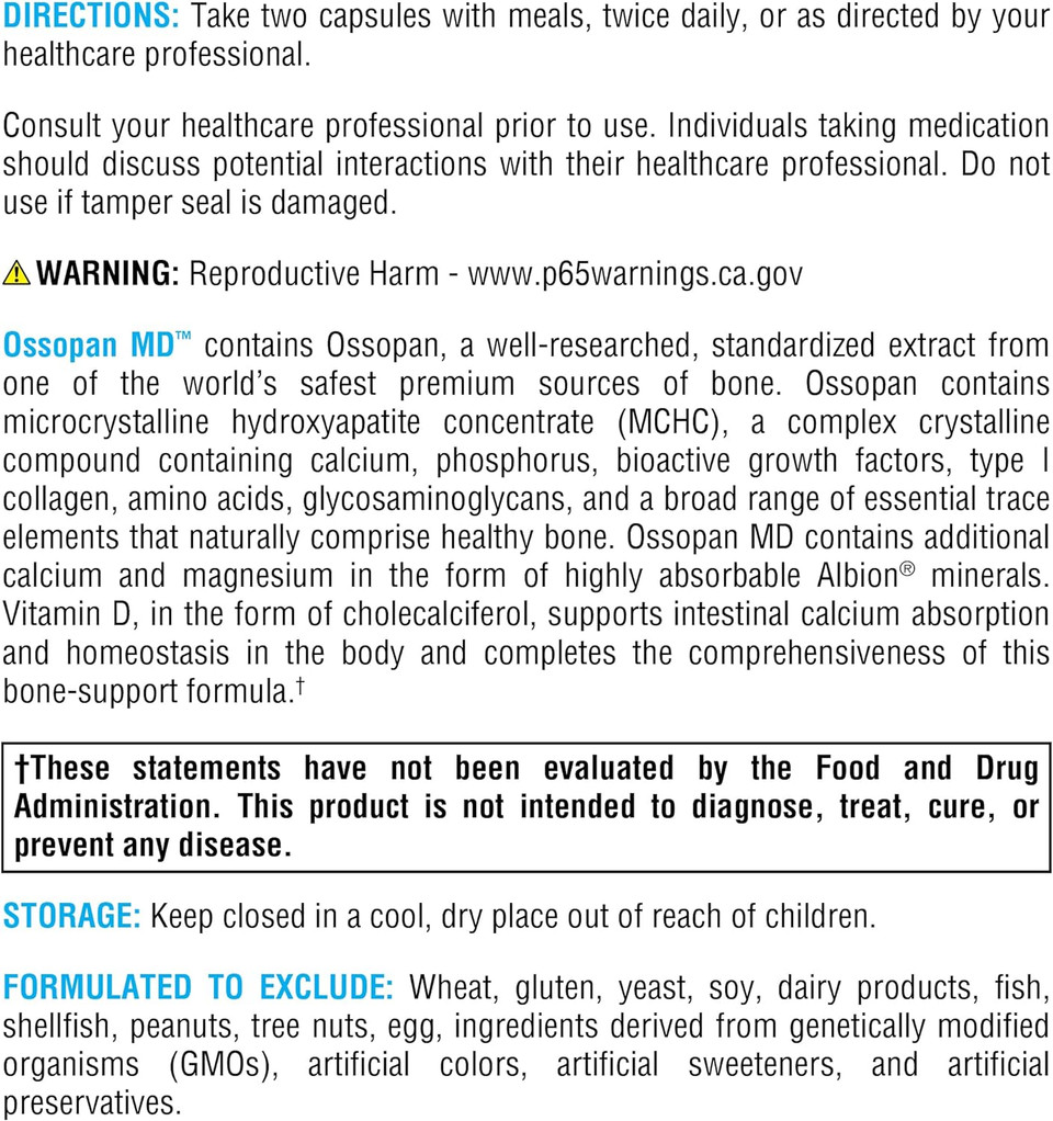 XYMOGEN Ossopan MD - Supports Bone Strength + Bone Health - Calcium Supplement with Microcrystalline Hydroxyapatite, Phosphorus, Vitamin D3 and Magnesium Malate (240 Capsules)