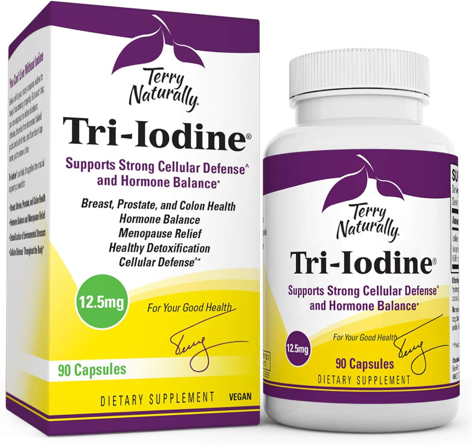 Terry Naturally Tri-Iodine 12.5 mg - 12500 mcg Iodine, 90 Vegan Capsules - Supports Hormone Balance, Promotes Breast & Prostate Health - Non-GMO, Gluten-Free, Kosher - 90 Servings12.5 mg