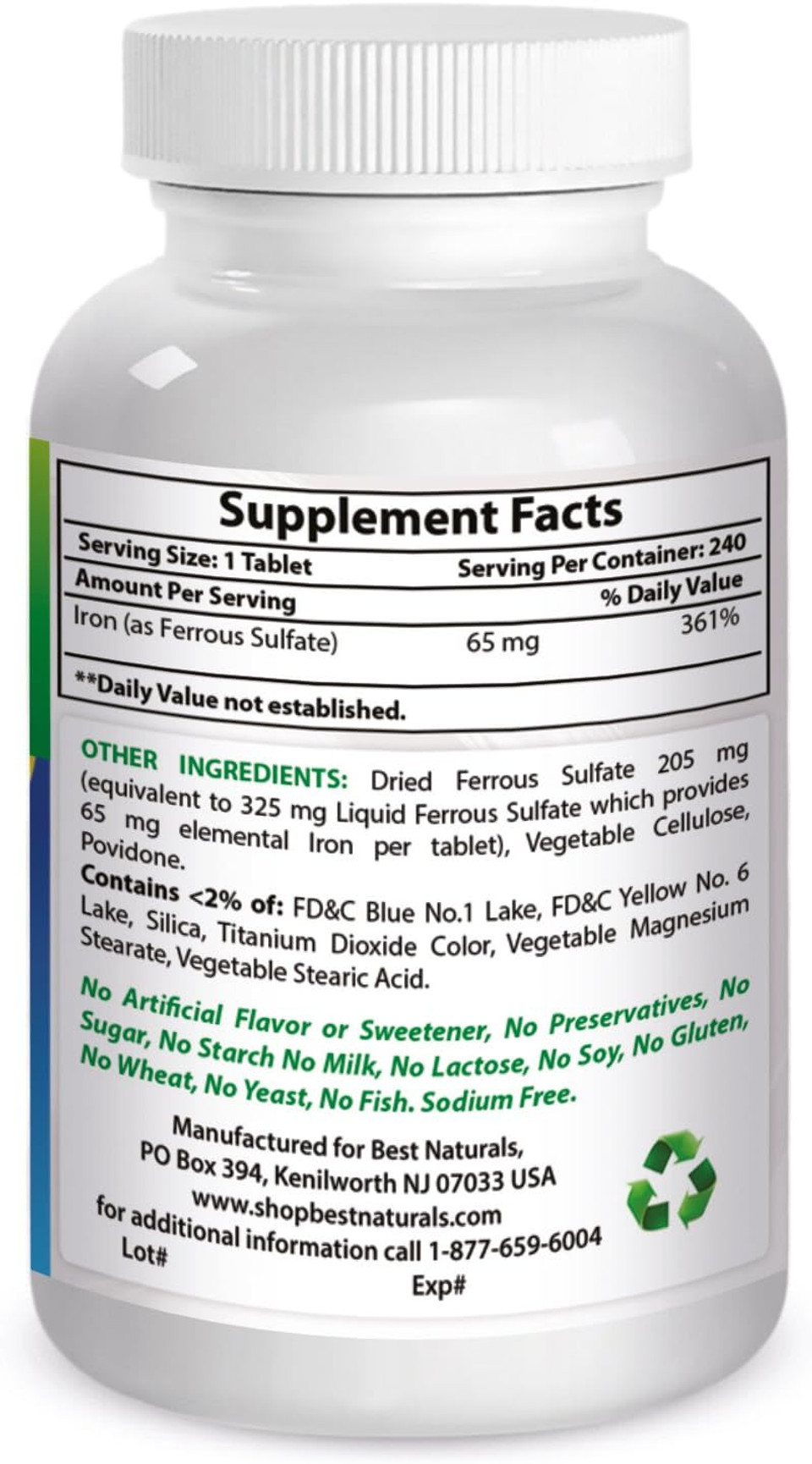 Best Naturals Iron Ferrous Sulfate 65 Mg 240 Tablets