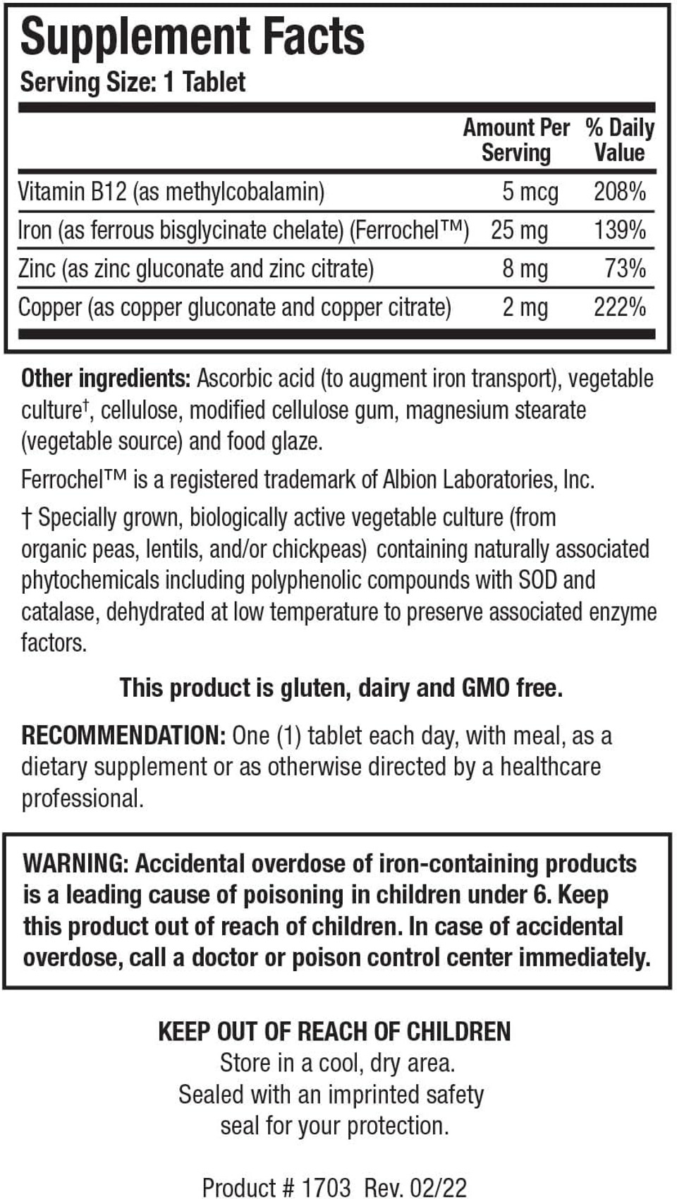 Biotics Research Fe-Zyme 25 Milligram Iron, Added Zinc And Copper, Supports Normal Red Blood Cell Production, Healthy Energy Levels 100 Tablets