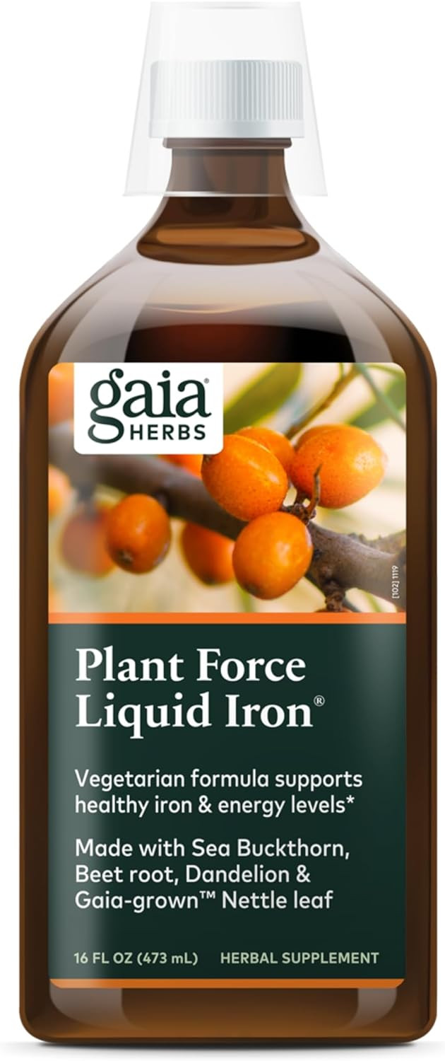 Gaia Herbs Plant Force Liquid Iron - Vegetarian Iron Supplement To Help Maintain Healthy Iron & Energy Levels - With Star Anise, Sea Buckthorn, Beet Root, Dandelion & Nettle - 16 Fl Oz (47 Servings)16 Fl Oz (Pack Of 1)