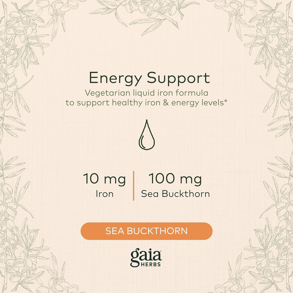 Gaia Herbs Plant Force Liquid Iron - Vegetarian Iron Supplement To Help Maintain Healthy Iron & Energy Levels - With Star Anise, Sea Buckthorn, Beet Root, Dandelion & Nettle - 16 Fl Oz (47 Servings)16 Fl Oz (Pack Of 1)