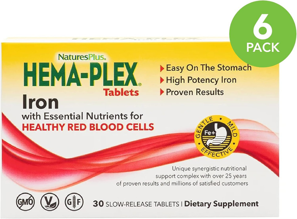 Naturesplus Hema-Plex Iron - 30 Sustained Release Tablets, Pack Of 6-85 Mg Elemental Iron - Total Blood Health - With Vitamin C & Bioflavonoids - Vegan, Gluten Free - 180 Total Servings30 Count (Pack Of 6)