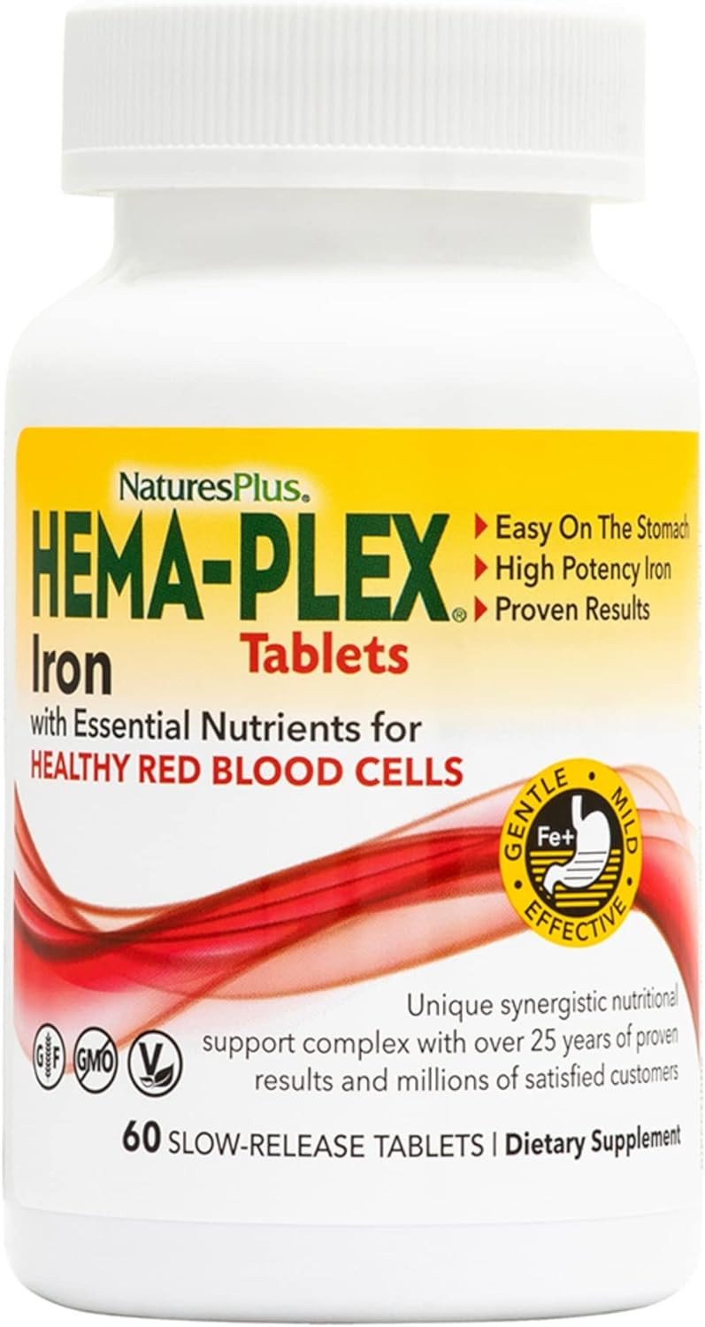 Naturesplus Hema-Plex Iron - 60 Tablets - 85 Mg Elemental Iron + Vitamin C & Bioflavonoids For Healthy Red Blood Cells - Vegan, Gluten Free - 30 Servings