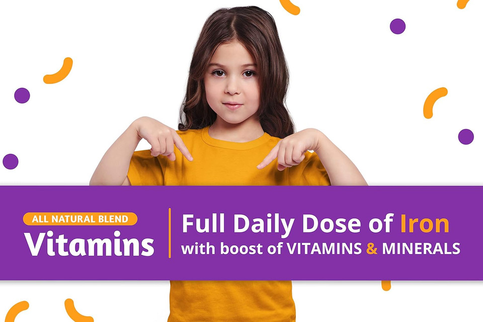 Squiggles Kids Daily Iron+ Gummies 100Ct. | All-Natural, Low Sugar, And Super Yummy | Daily Dose Of Iron + Boost Of Vitamins And Minerals