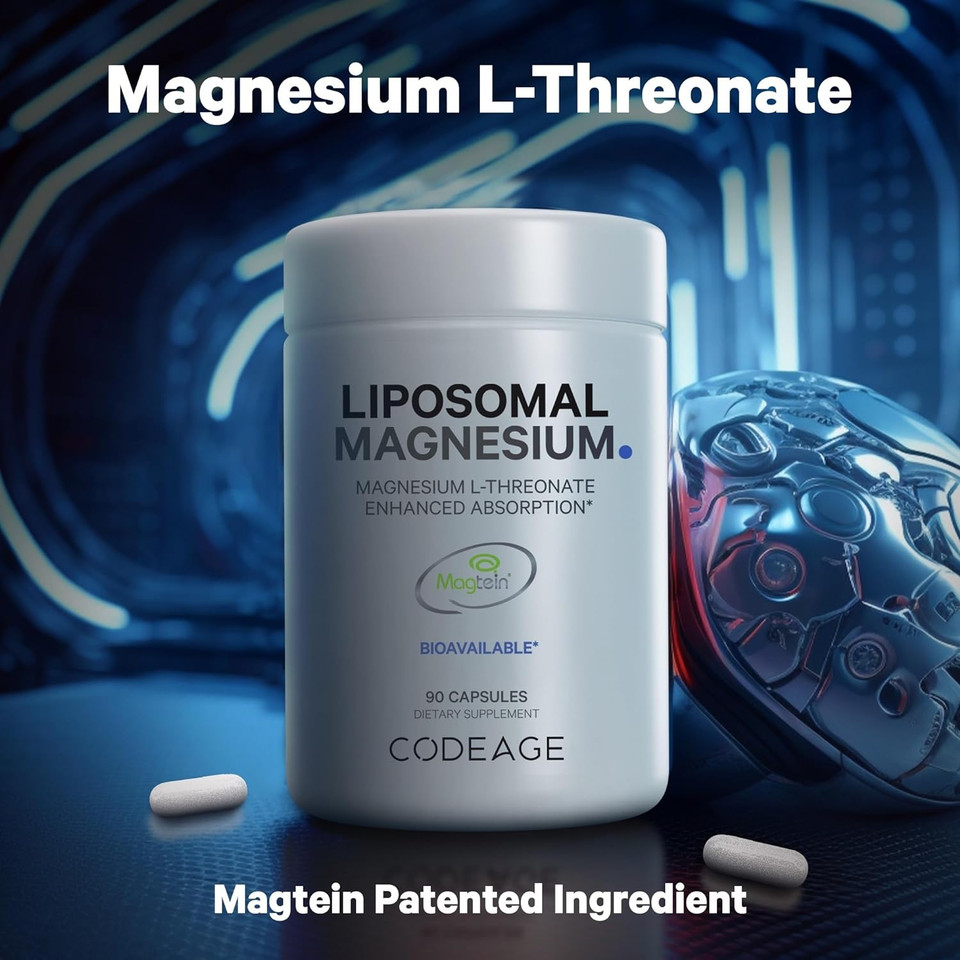 Codeage Liposomal Magnesium L-Threonate Supplement, Patented Magtein Magnesium Threonate for Brain Health, Memory and Cognitive Function Support, Bioavailable L Threonate, Non-GMO - 90 Capsules