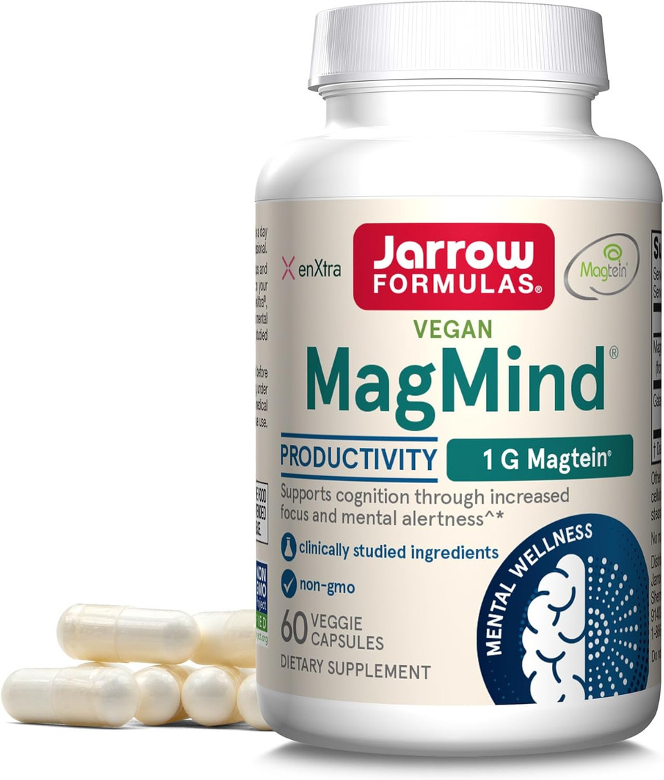 Jarrow Formulas Magmind Productivity With Magtein 1G (Magnesium L-Threonate), And Enxtra 300 Mg, Dietary Supplement For Cognition Support, Mental Wellness Supplement, 60 Veggie Capsules, 30 Day Supply