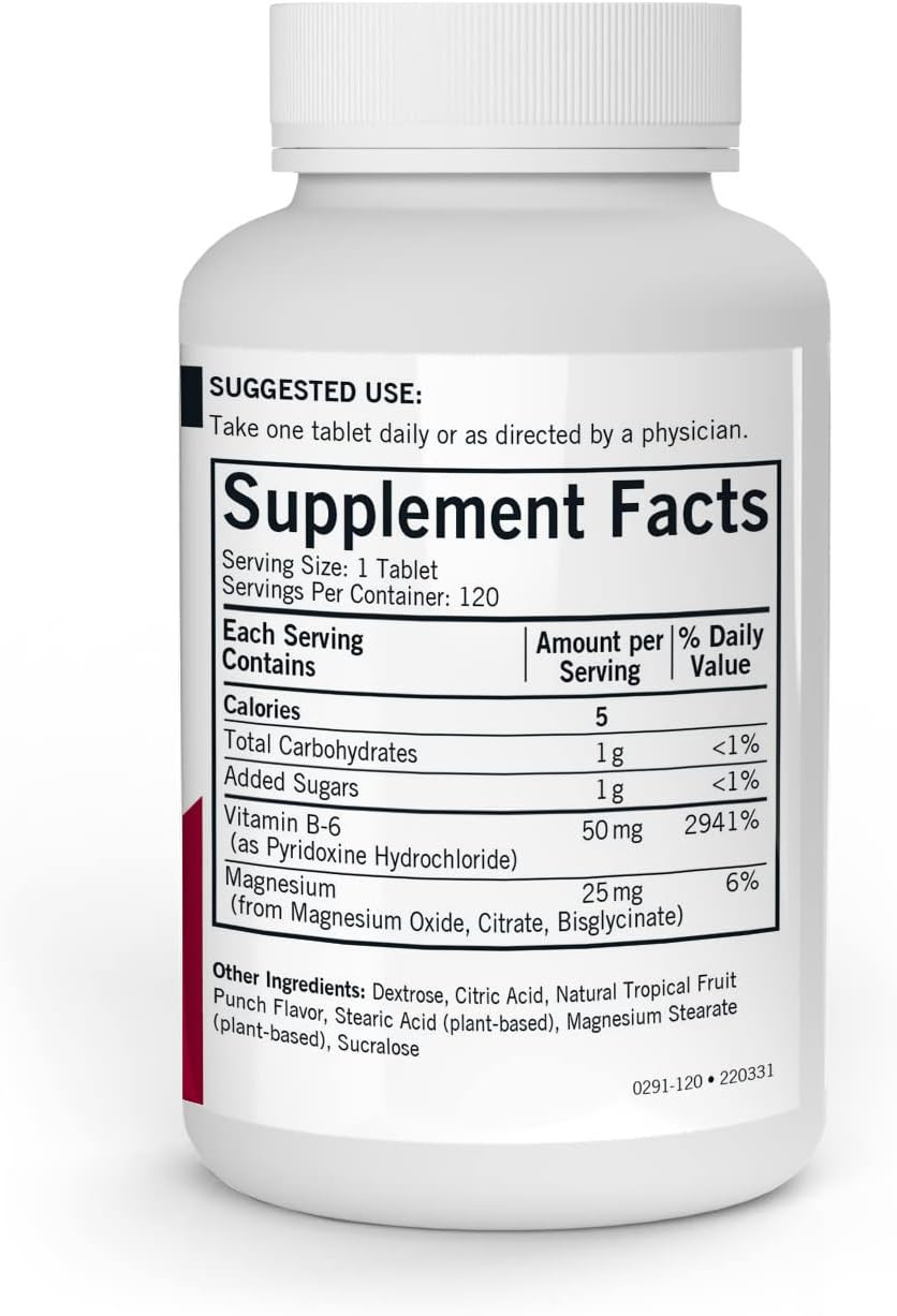 Kirkman - Vitamin B6 With Magnesium - 120 Tablets - Potent Vitamin B6 & Magnesium Supplementation - Chewable Wafer - Hypoallergenic