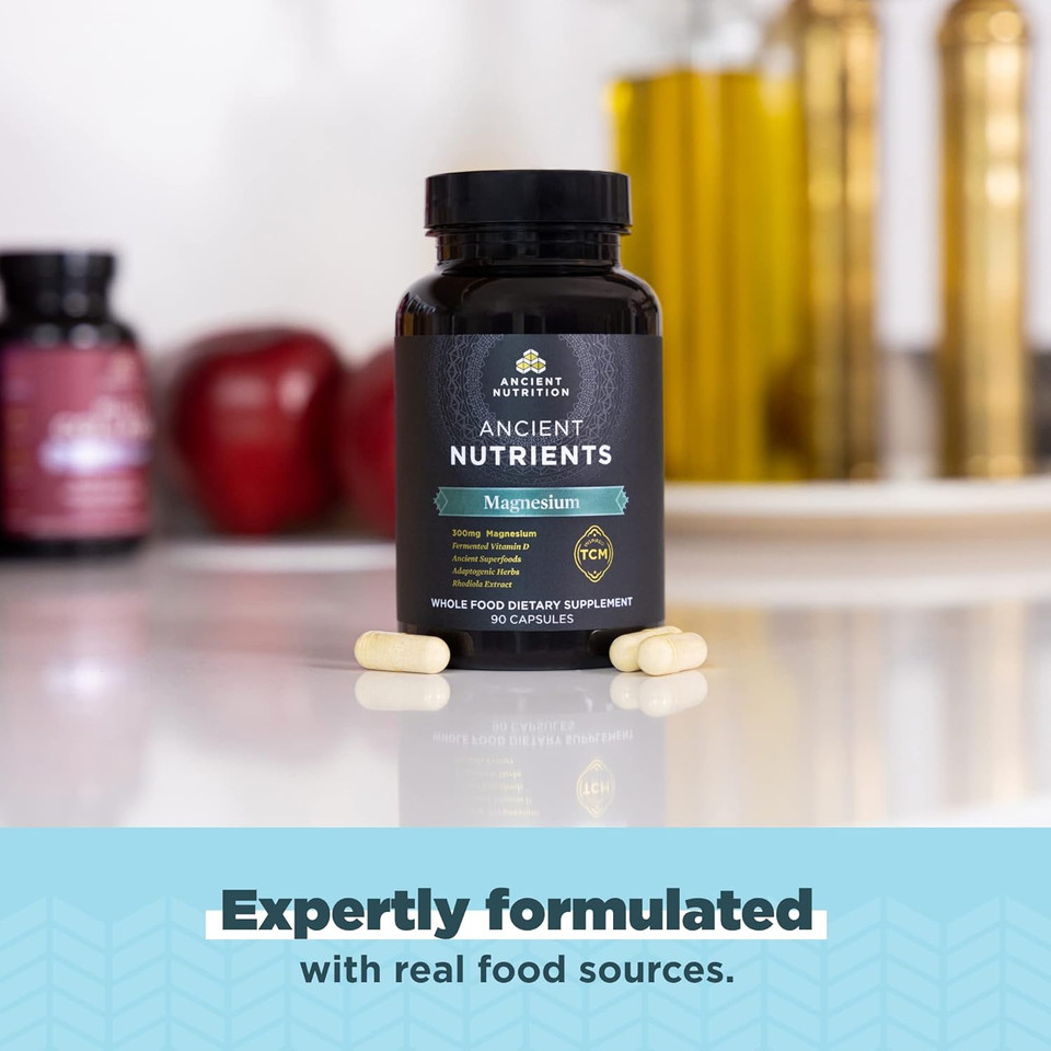 Magnesium Supplement By Ancient Nutrition, Magnesium 300Mg With Vitamin D For Immune Support, Adaptogenic Herbs, Enzyme Activated, Paleo & Keto Friendly, 90 Capsules