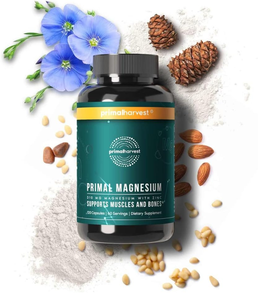 Magnesium Supplement Complex 310Mg By Primal Harvest With Magnesium Glycinate, Citrate, Malate, And Zinc 120 Capsules120 Count (Pack Of 1)