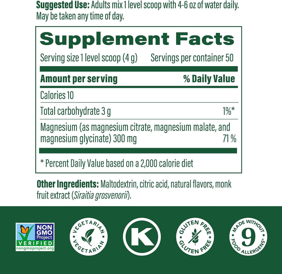 Megafood Relax + Calm Magnesium Powder - Highly Absorbable Magnesium Glycinate, Magnesium Citrate & Magnesium Malate - Without 9 Food Allergens - Raspberry Lemonade Flavor - 7.05 Oz (50 Servings)