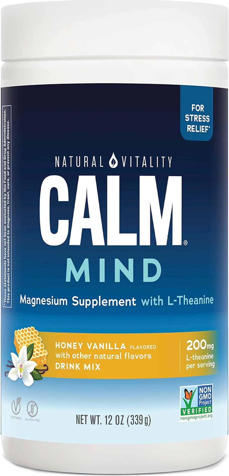 Natural Vitality Calm Mind, Magnesium Citrate + L-Theanine Powder, Supplement For Stress Relief, Gluten Free & Vegetarian, Honey Vanilla, 12 Oz12 Ounce (Pack Of 1)