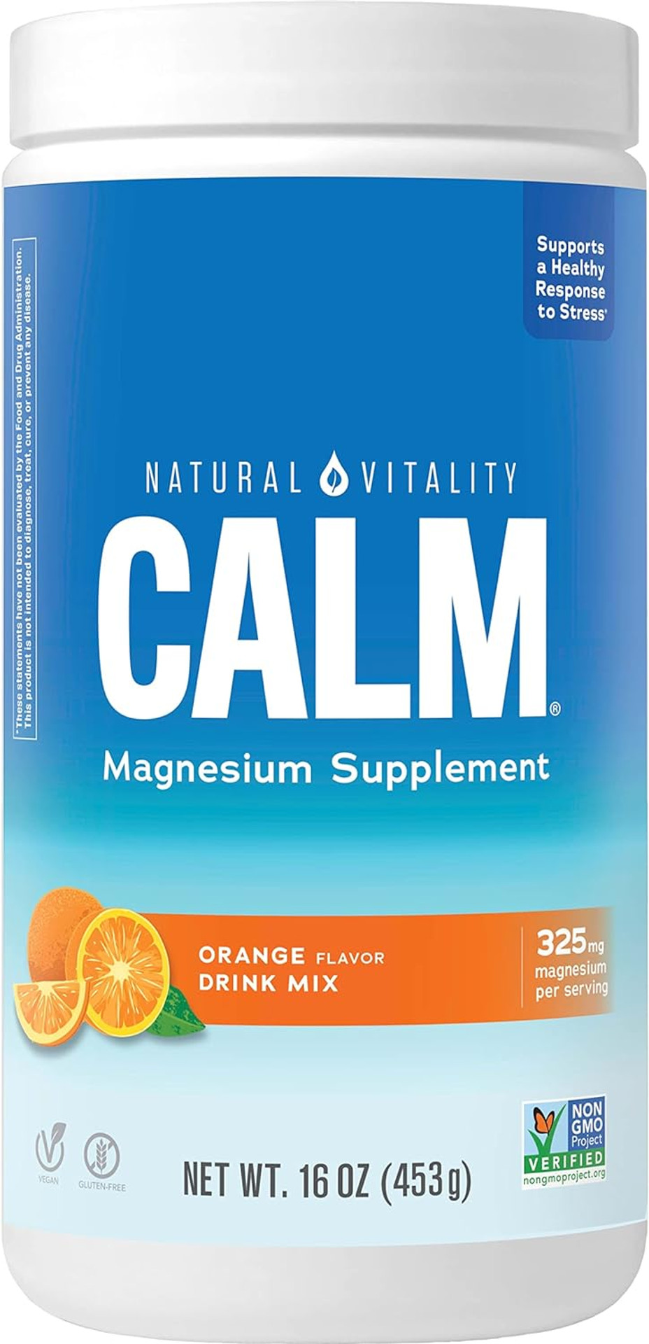 Natural Vitality Calm, Magnesium Citrate Supplement, Anti-Stress Drink Mix Powder - Gluten Free, Vegan, & Non-Gmo, Orange, 16 Oz