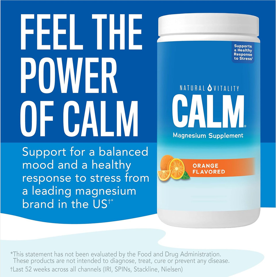 Natural Vitality Calm, Magnesium Citrate Supplement, Anti-Stress Drink Mix Powder - Gluten Free, Vegan, & Non-Gmo, Orange, 16 Oz