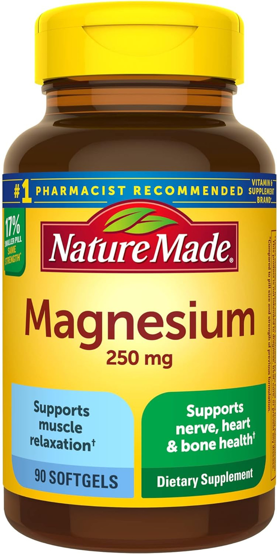 Nature Made Magnesium 250 Mg, Dietary Supplement For Muscle, Heart, Bone And Nerve Support, 90 Day Supply, 90 Count (Pack Of 1)90 Count (Pack Of 1)