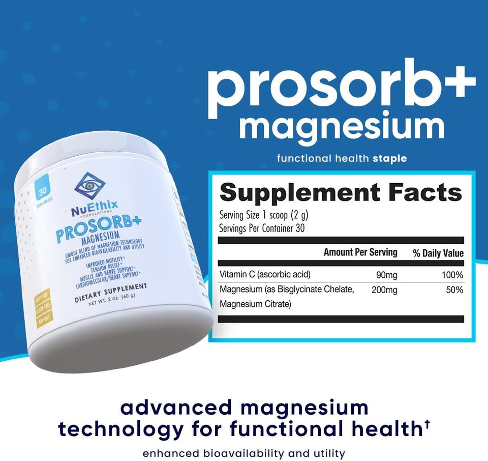 Nuethix Formulations Prosorb+ Magnesium Dietary Supplement, Magnesium Blend To Support Physical And Mental Wellness, 30 Serving Bottle