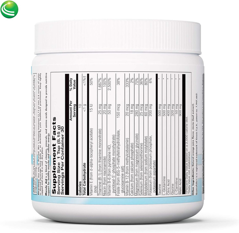 Nutra Biogenesis - Muscle Aid - Malic Acid, B Vitamins, Amino Acids And Electrolytes For Cellular Energy & Muscle Support - Gluten Free - 153 G