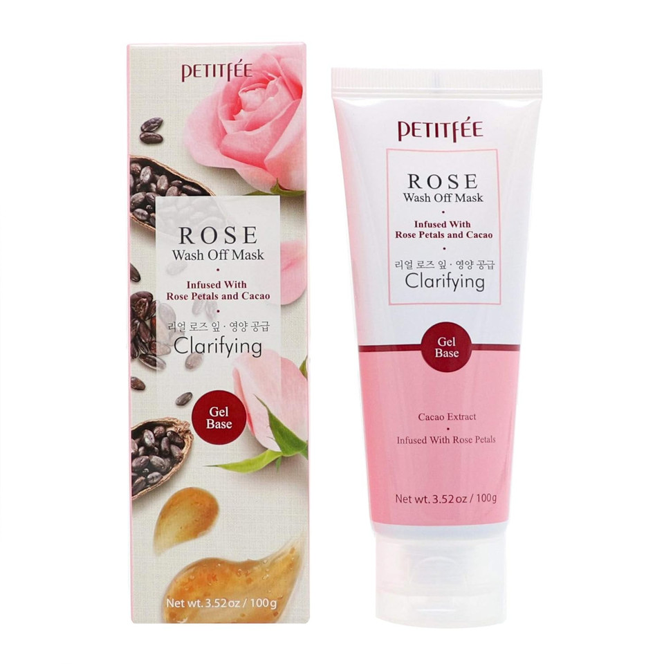 Petitfee Rose Wash Off Mask With Antioxidants, Vitamins, And Rose Extracts That Boosts Collagen Production - Can Reduce The Appearance Of Dark Spots To Maintain Youthful Skin, 3.52 Oz