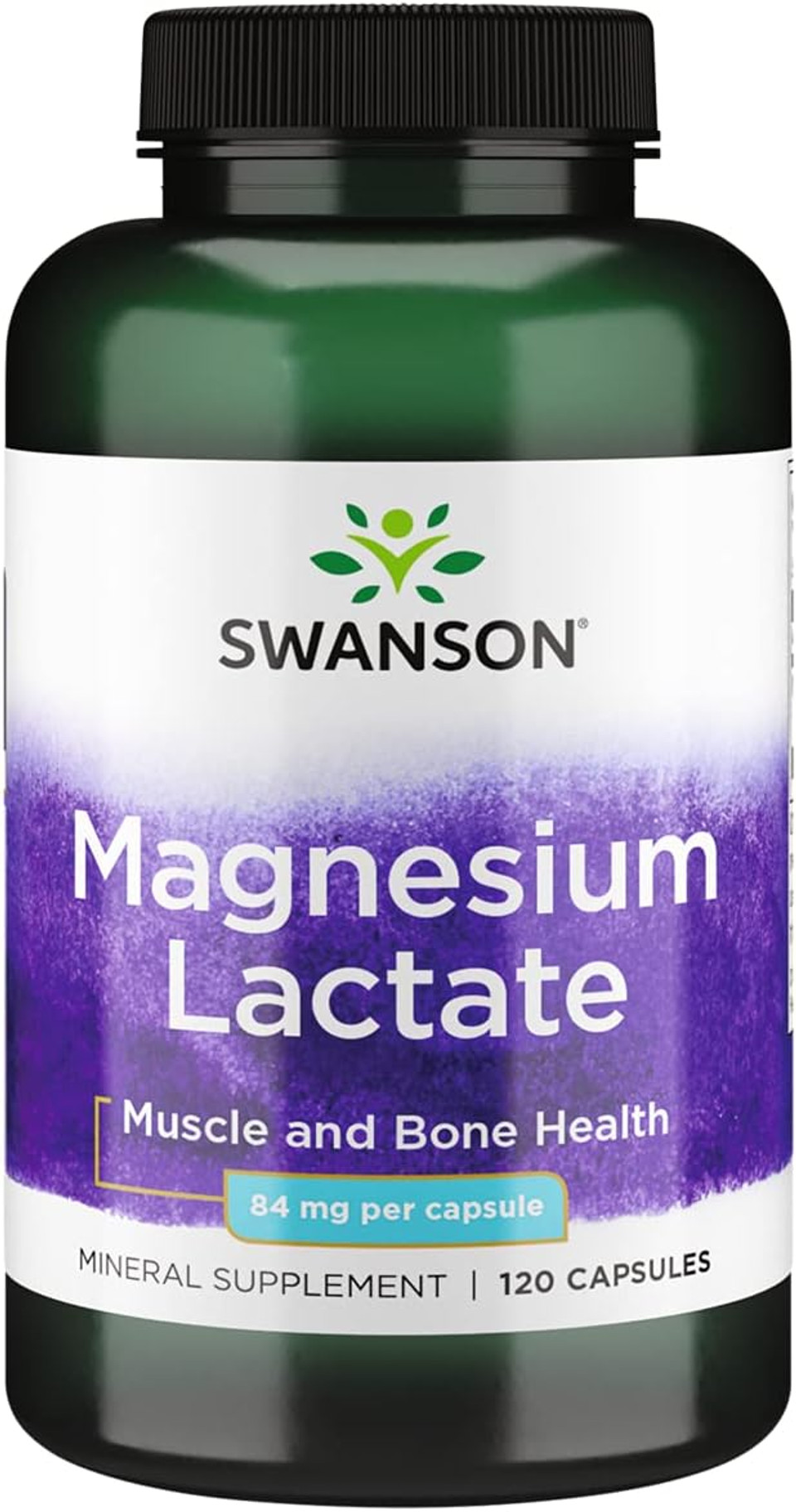 Swanson Magnesium Lactate - Mineral Supplement Promoting Muscle And Bone Health Support - Lactose-Free Lactate Mineral Form For Gentle Absorption - (120 Capsules, 84Mg Each)