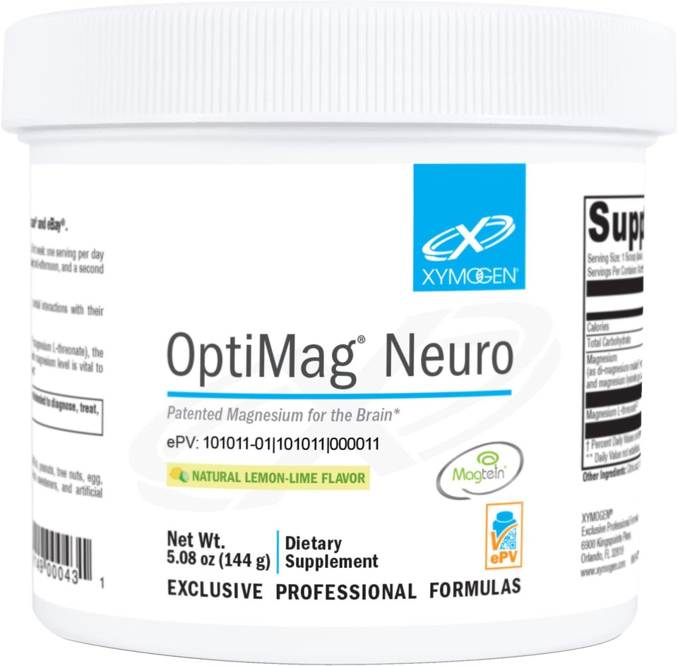 Xymogen Optimag Neuro Magnesium Powder - Magnesium L-Threonate, Magnesium Malate + Magnesium Glycinate Chelated Magnesium To Support Brain Health - Supports Relaxation - Lemon-Lime (60 Servings)