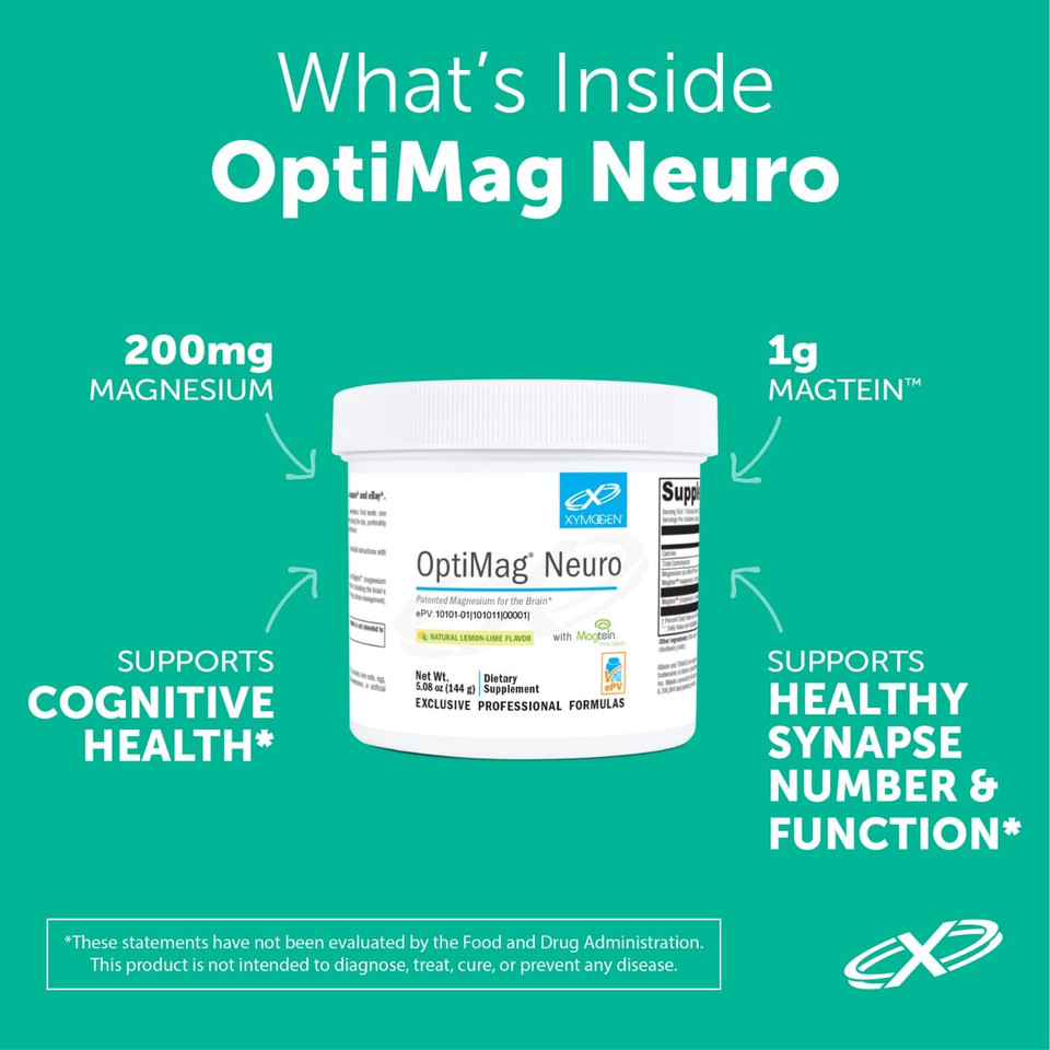 Xymogen Optimag Neuro Magnesium Powder - Magnesium L-Threonate, Magnesium Malate + Magnesium Glycinate Chelated Magnesium To Support Brain Health - Supports Relaxation - Lemon-Lime (60 Servings)