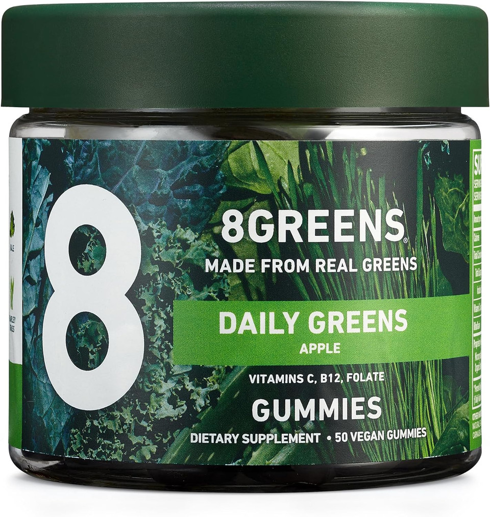 8Greens Daily Greens Gummies - Superfood Booster, Energy & Immune Support, Made with Real Greens, High in Antioxidants, Vitamin C, B12, Folate, Spirulina - Apple Flavored, 50 Vegan Gummies50 Count (Pack of 1)