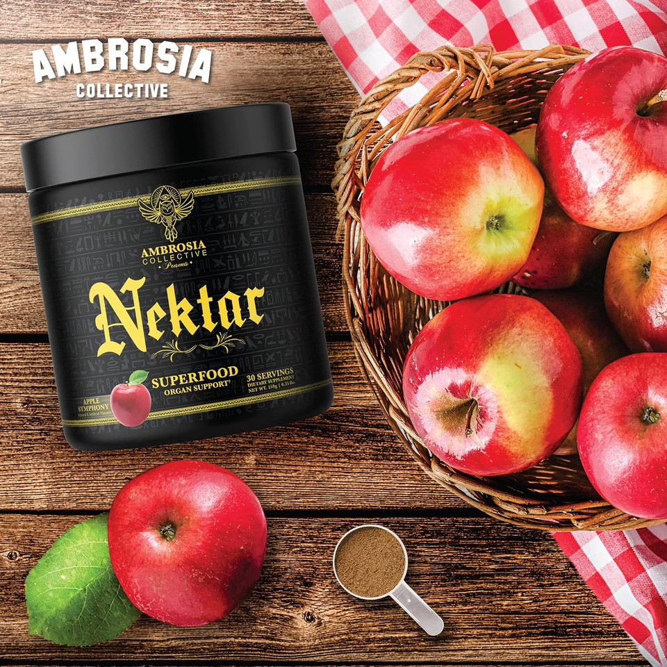 Ambrosia Nektar - Superfood Powder | Complete Health Supplement | Organ Support - Liver, Heart, Kidney Health | 30 Servings (Apple Symphony)