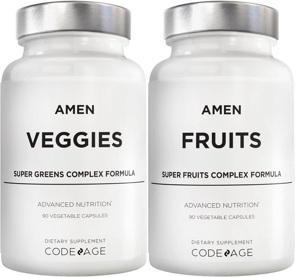 Amen Fruits + Veggies Vitamins Bundle, Raw Whole Food Multivitamin Capsules, Greens Vegetables, Red Fruits & Berries Vegan Blend, Fibers + Phytonutrients Superfood Minerals Supplement, Non-Gmo, 180 Ct