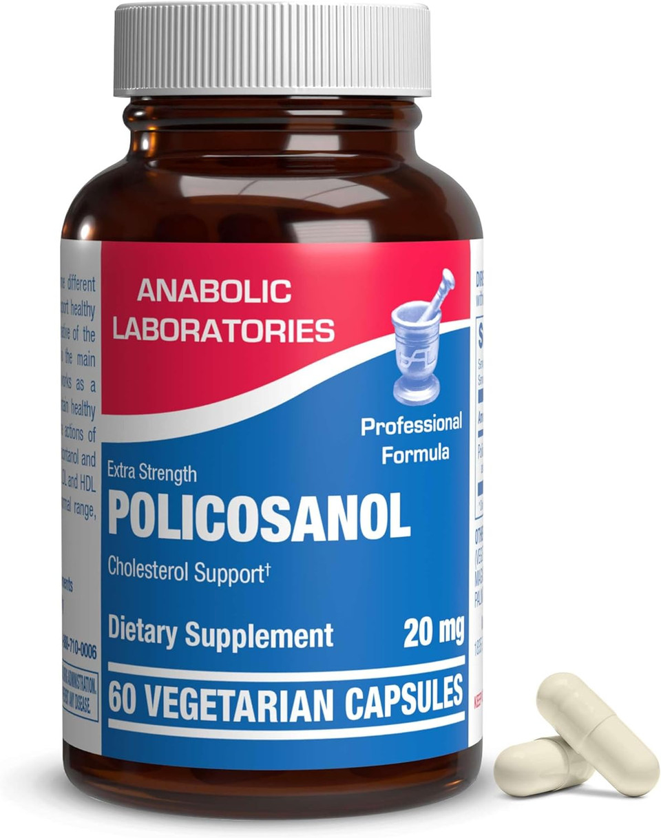 Anabolic Laboratories Policosanol 20Mg Supplements - 60 Vegan Tablets For Cholesterol Support - Sugar Cane Octacosanol Supplements