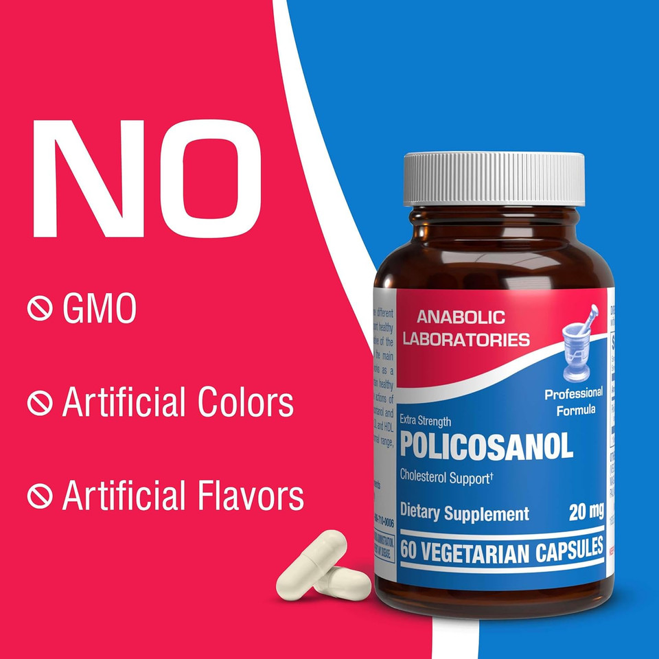 Anabolic Laboratories Policosanol 20Mg Supplements - 60 Vegan Tablets For Cholesterol Support - Sugar Cane Octacosanol Supplements