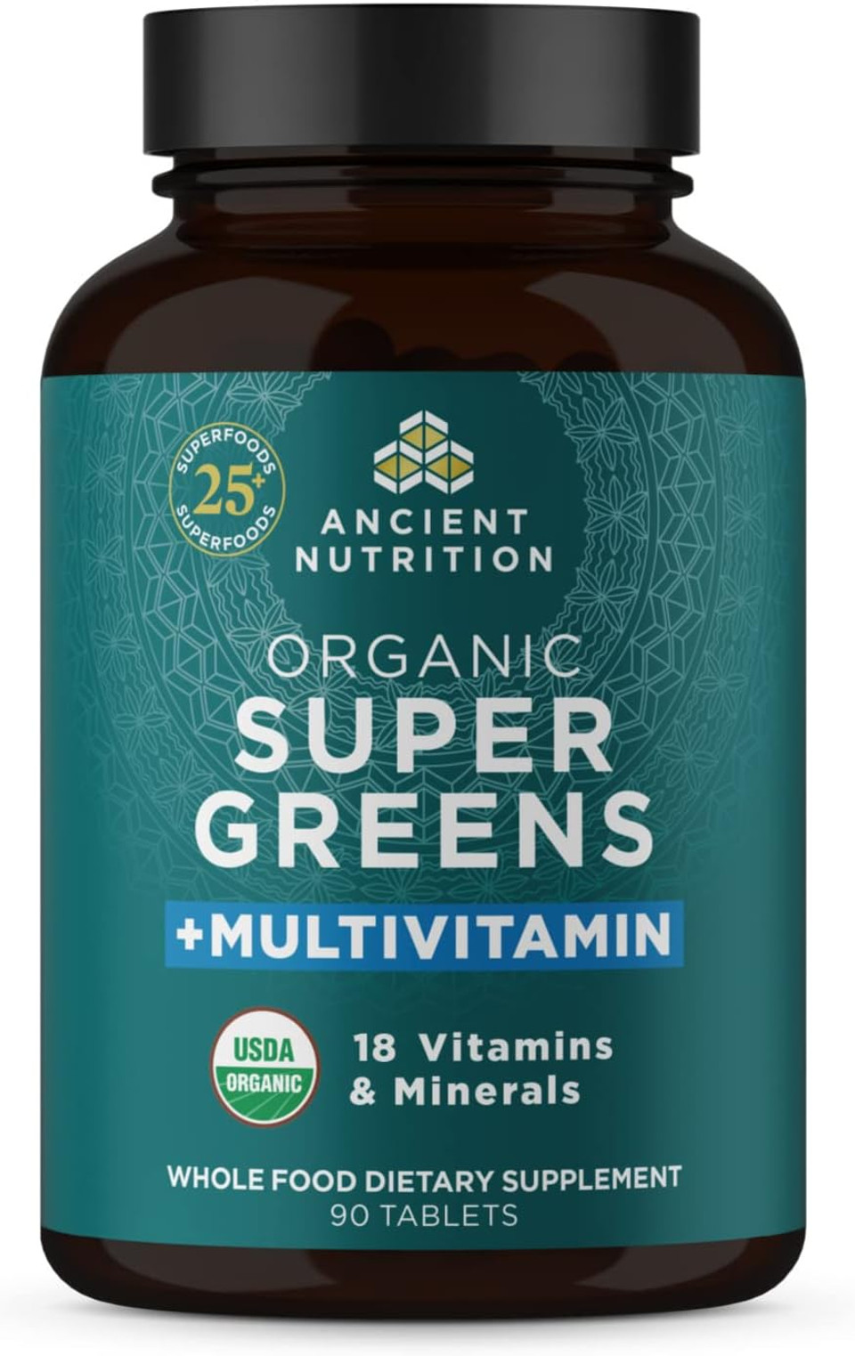Ancient Nutrition Organic Supergreens And Multivitamin Tablets With Probiotics, Made From Real Fruits, Vegetables And Herbs, For Digestive, Detoxification And Energy Support, 90 Count