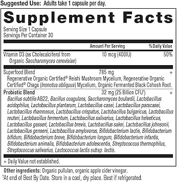 Ancient Nutrition Regenerative Organic Certified Probiotics, Extra Strength Probiotics, For Healthy Digestion And Immune System Function Support, 50 Billion Cfus* Per Serving, 60 Count