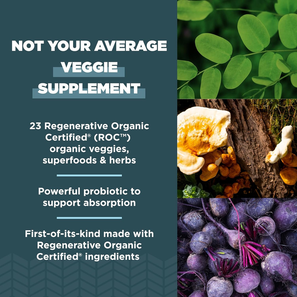 Ancient Nutrition Regenerative Organic Certified Superveggies Capsules, Supports Gut And Immune System Health, Made With Probiotics, Kale, Broccoli, And Spinach, 60 Count