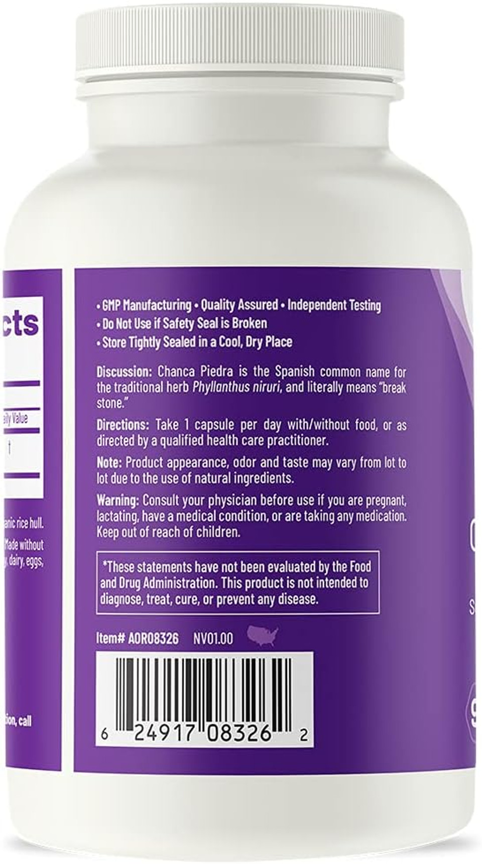 Aor, Chanca Piedra, Herbal Supplement For Kidney, Liver And Gallbladder Health, 500 Mg, Vegan, 90 Capsules (90 Servings)