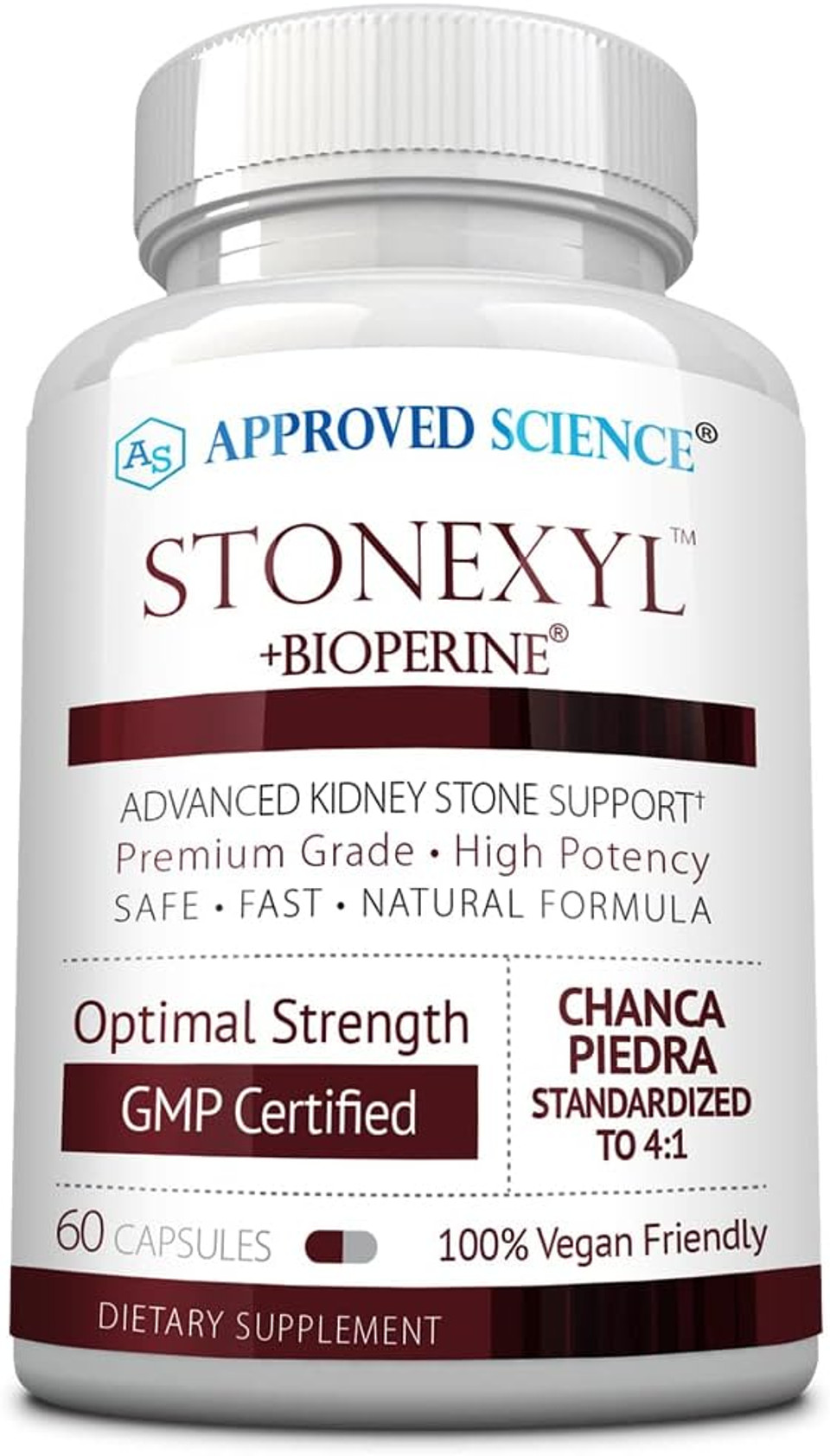 Approved Science Stonexyl - Herbal Support For Kidney Stones - 60 Capsules - Chanca Piedra - High Absorption -1 Month Supply - Vegan