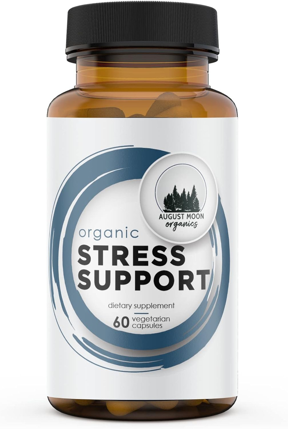 August Moon - Organic Stress Support - 60 Vegan Capsules In A Glass Bottle - 30 Day Supply