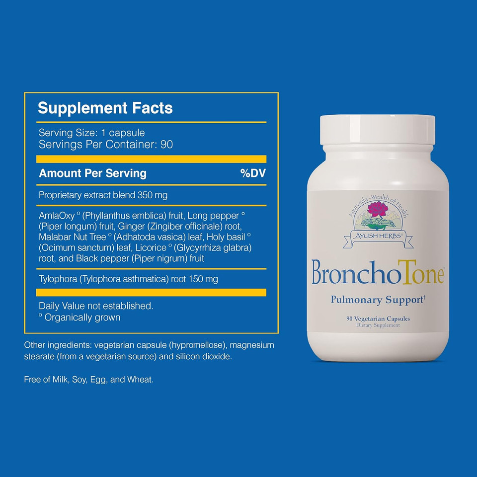 Ayush Herbs Bronchotone, Powerful Respiratory & Immune-System Support, All-Natural Ayurvedic Herbal Supplement, Doctor-Formulated, 90 Capsules