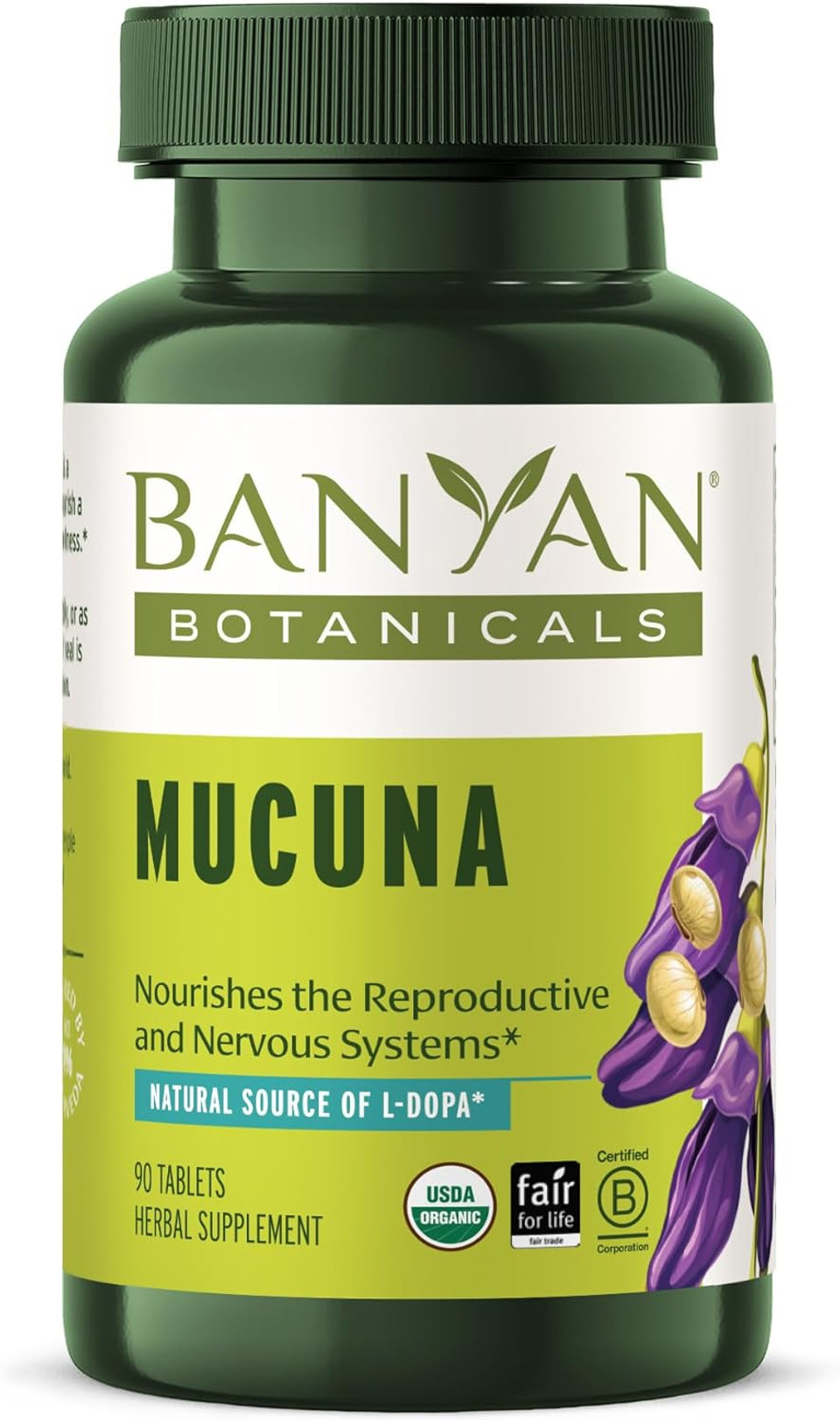 Banyan Botanicals Mucuna Pruriens  Organic Herbal Tablet  Energizing, Supports Healthy Nervous & Reproductive Systems*  Natural Source Of L-Dopa  90 Tablets  Non-Gmo Sustainably Sourced Vegan