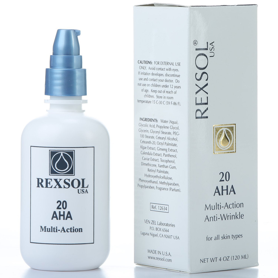 Rexsol 20 Aha Multi-Action Anti-Wrinkle Cream | With Vitamin E, Algae Extract, Ginseng Extract, Calendula Extract, Caviar Extract | Diminishes Appearance Of Fine Lines & Wrinkles. (120 Ml / 4 Fl Oz)