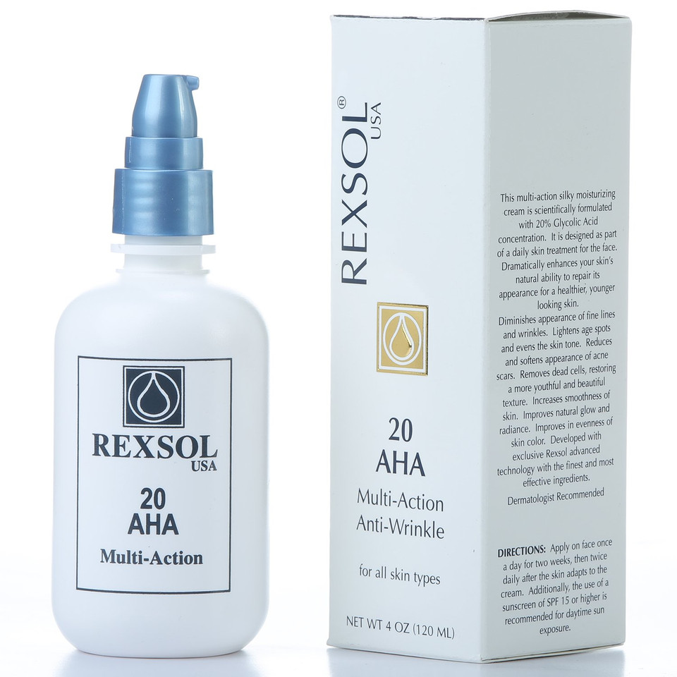 Rexsol 20 Aha Multi-Action Anti-Wrinkle Cream | With Vitamin E, Algae Extract, Ginseng Extract, Calendula Extract, Caviar Extract | Diminishes Appearance Of Fine Lines & Wrinkles. (120 Ml / 4 Fl Oz)