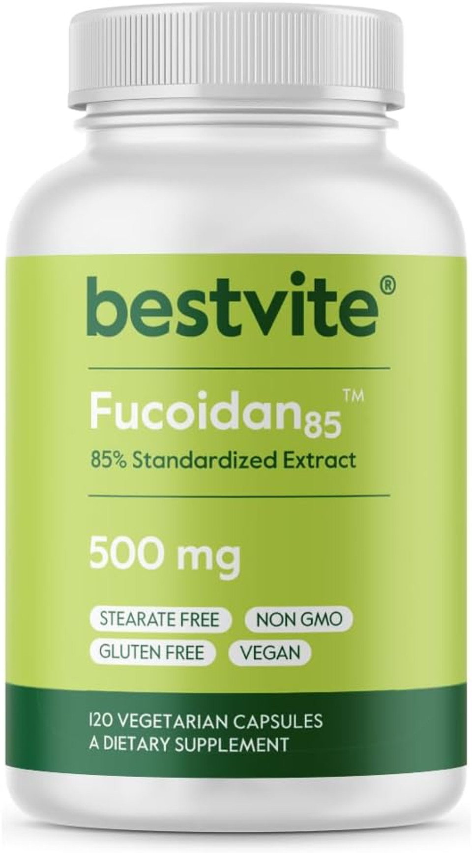 BESTVITE Fucoidan Extract 500mg (Standardized to 85% Fucoidan) (120 Vegetarian Capsules) No Fillers - No Stearates - No Flow Agents