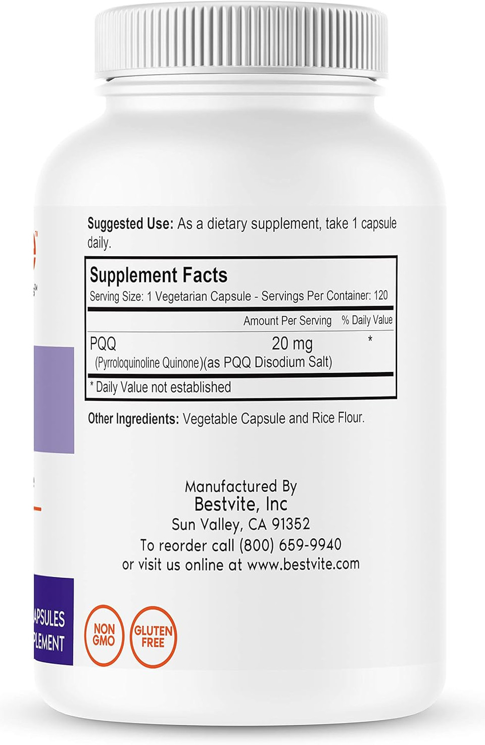 Bestvite Pqq 20Mg (Pyrroloquinoline Quinone) (120 Vegetarian Capsules) - No Stearates - Vegan - Non Gmo - Gluten Free120 Count (Pack Of 1)