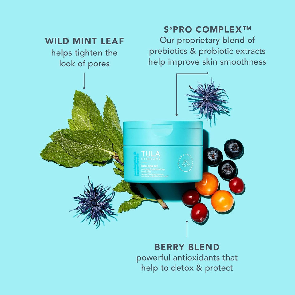 Tula Skincare Balancing Act Purifying & Ph Balancing Biodegradable Toner Pads 60 Pads/Container